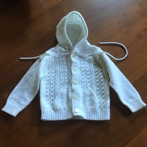 Adorable French Toast vintage hooded cardigan sweater, 24M, cream